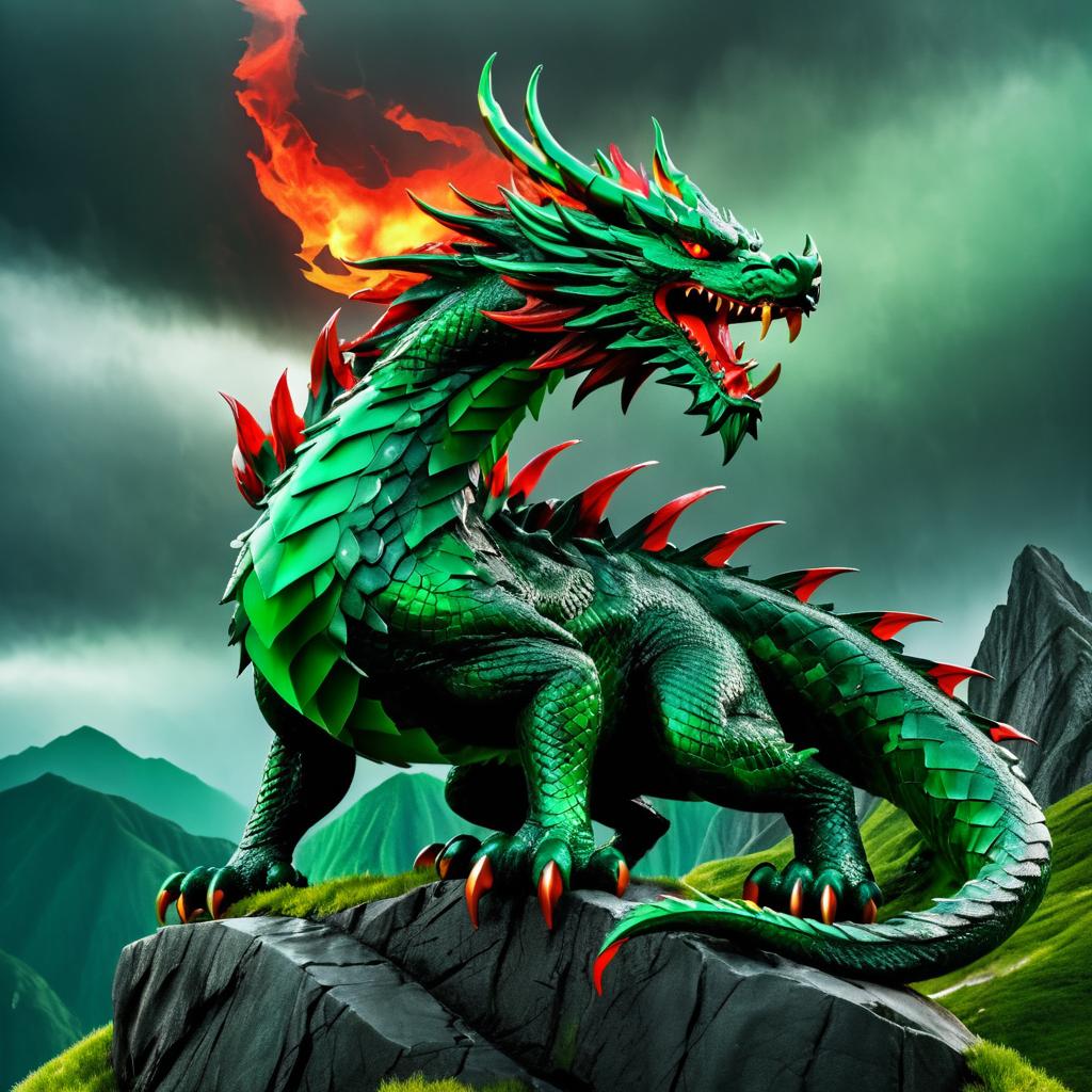 Majestic Emerald Green Dragon on Mountain