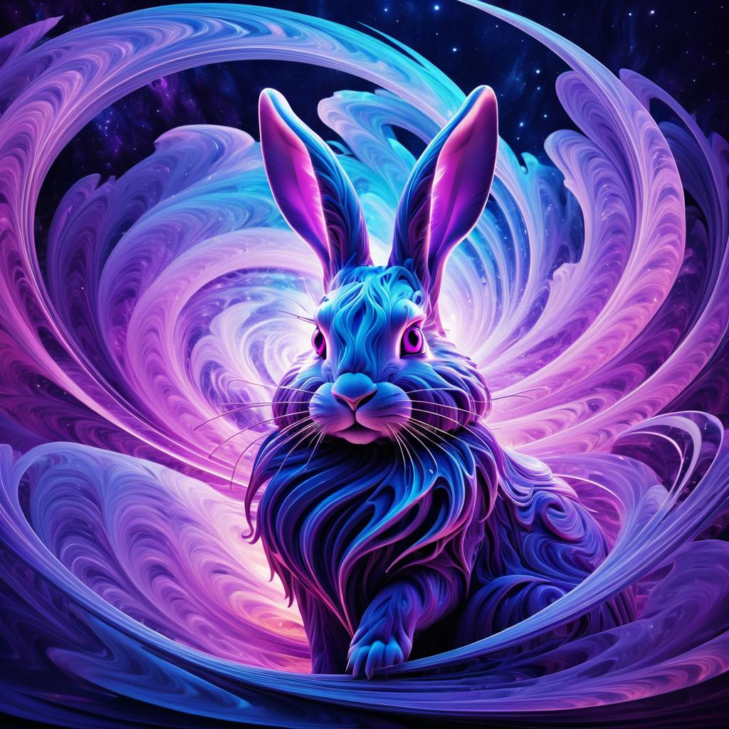 Ethereal Rabbit Amid Cosmic Swirls