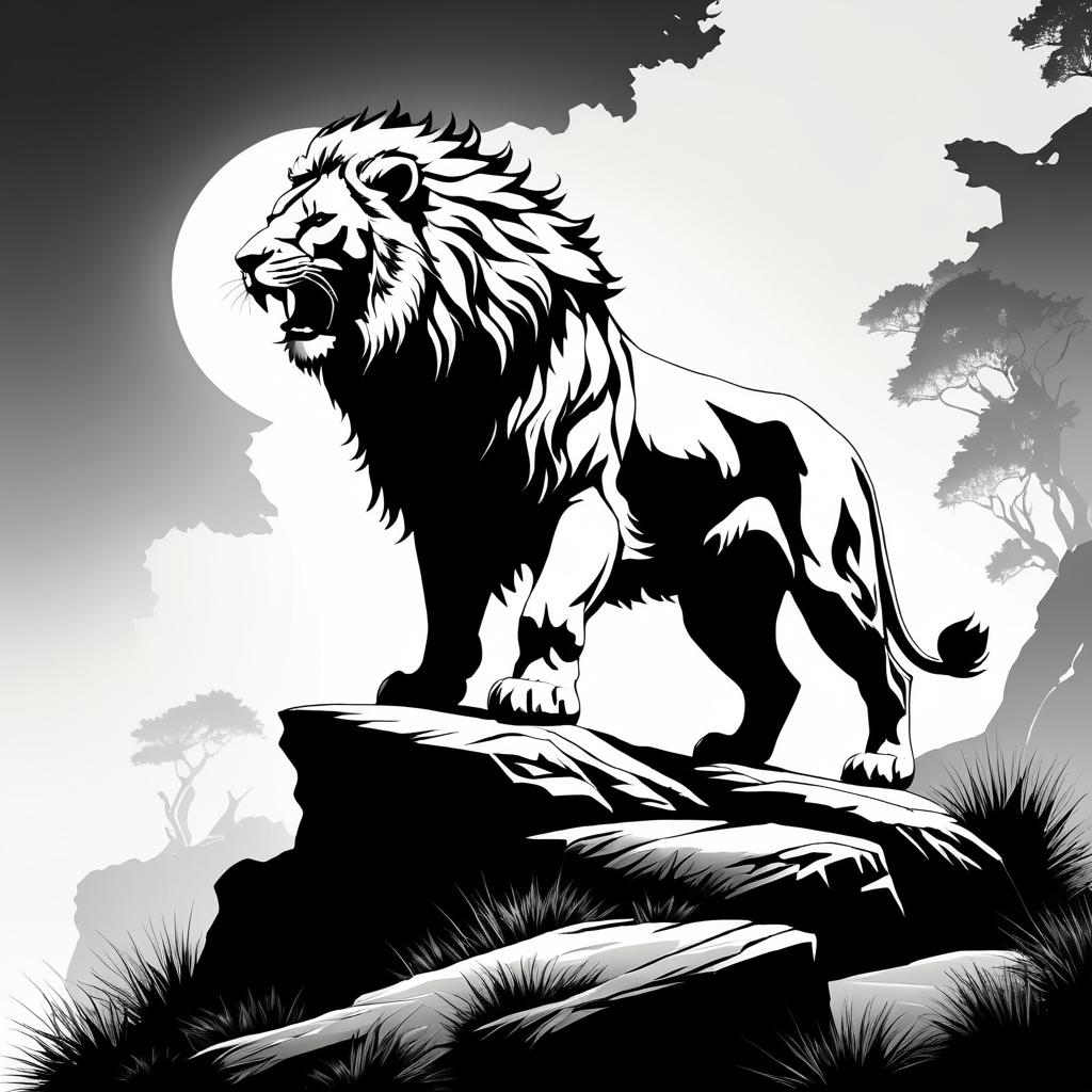 Fierce Lion Roaring in Nature Illustration