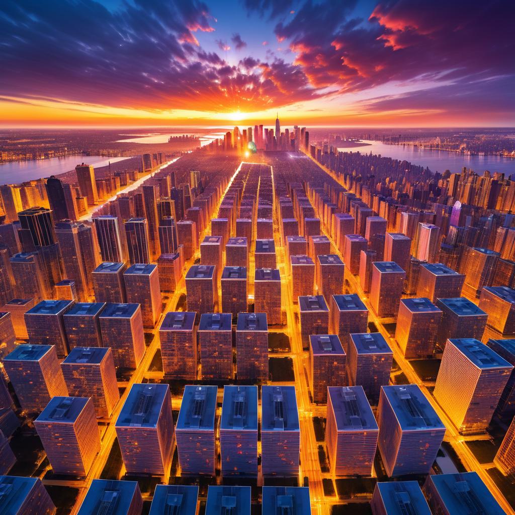 Vibrant City Skyline at Sunset