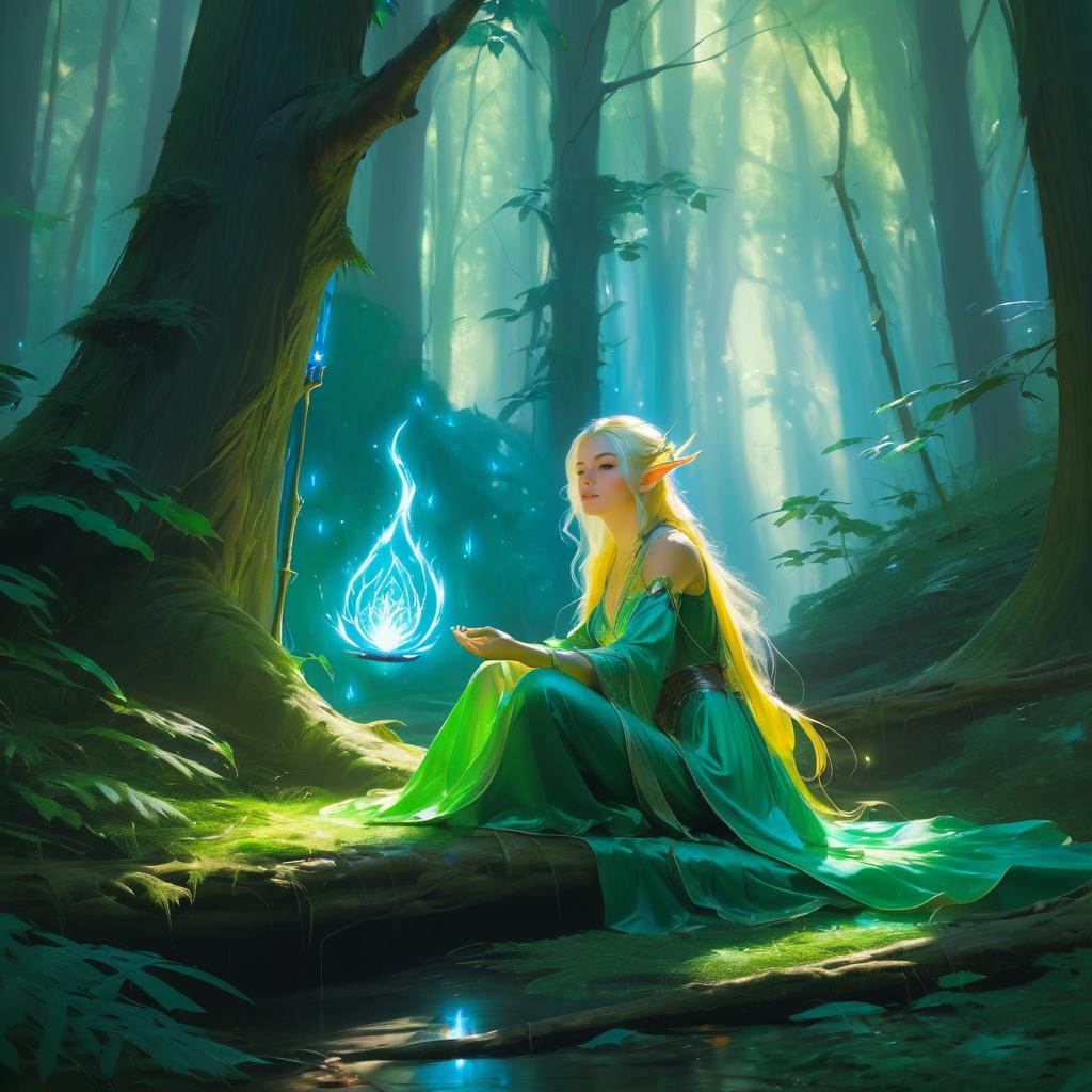 Elven Mage Awakening in Enchanted Forest