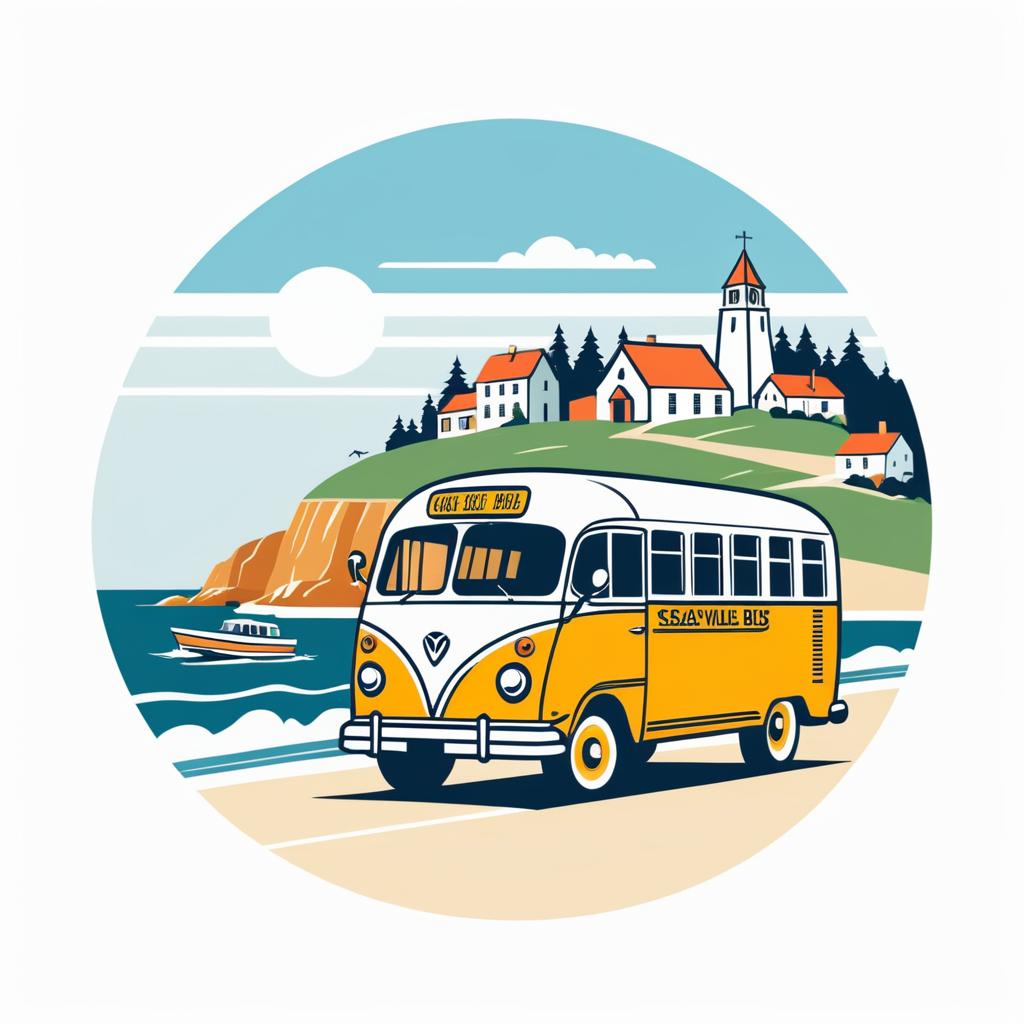 Vintage Bus T-Shirt Design with Seaside