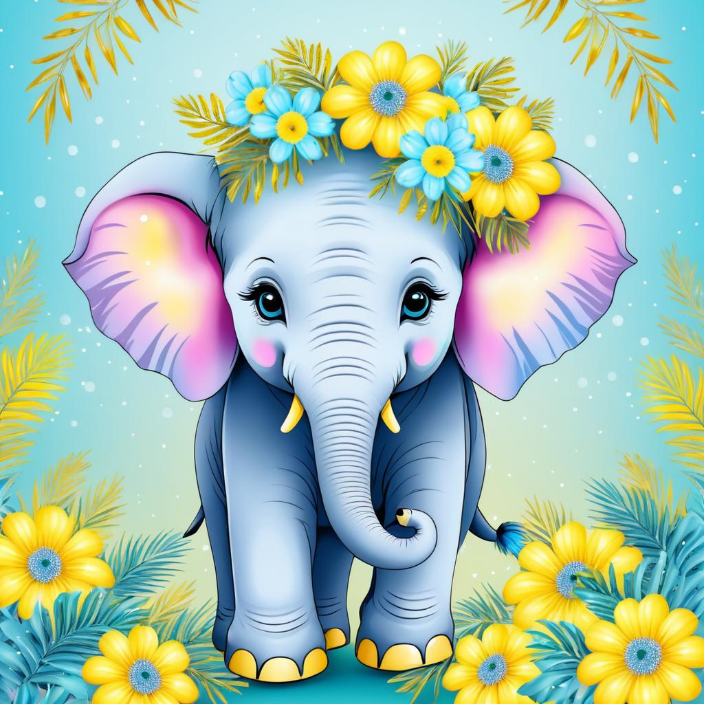 Charming Baby Elephant with Mimosa Bouquet