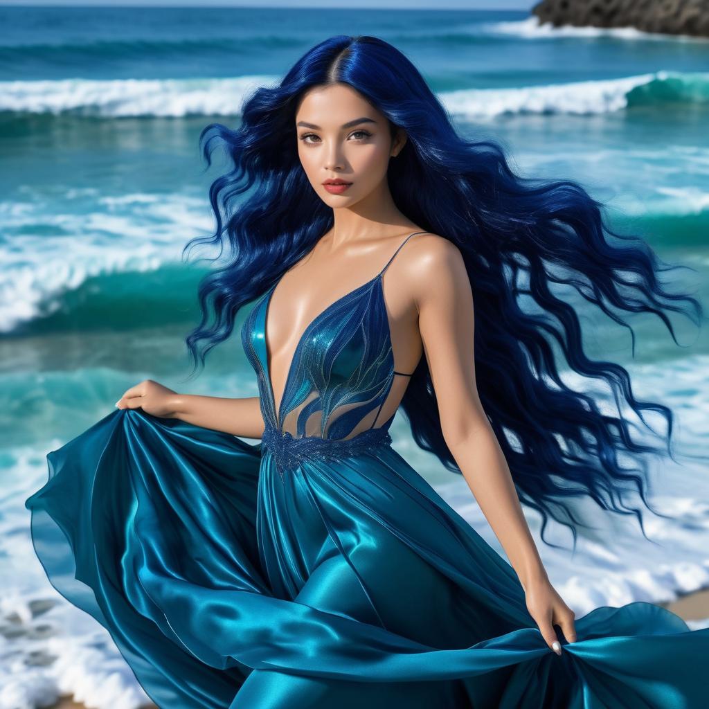 Ethereal Siren with Midnight Blue Hair