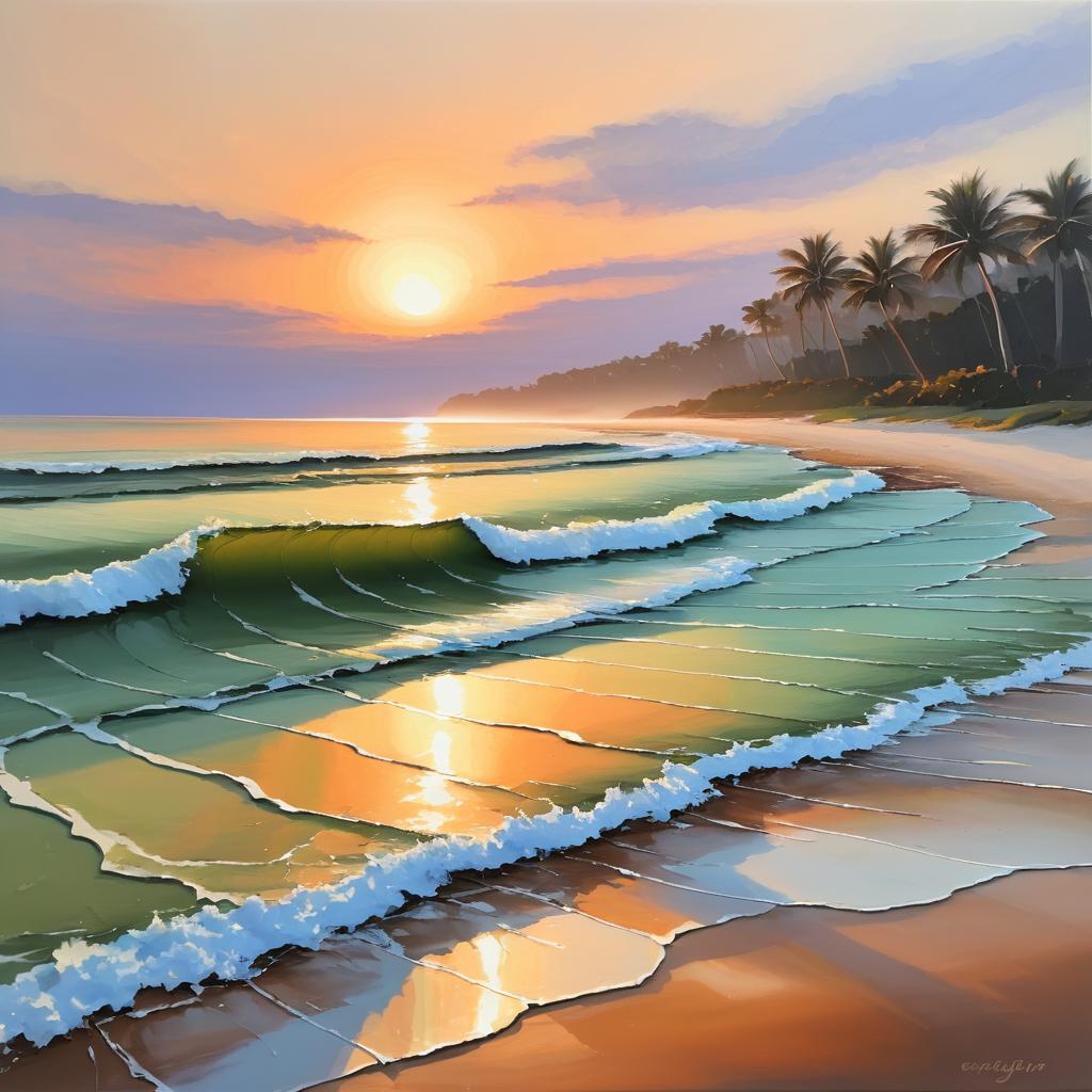 Serene Dawn Beach Oil Painting