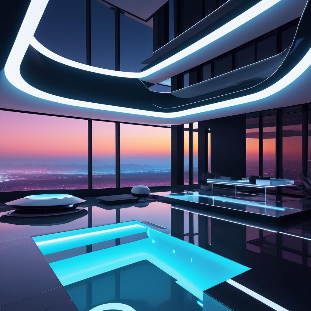 Sleek Cyberpunk Villa in Neon Rain