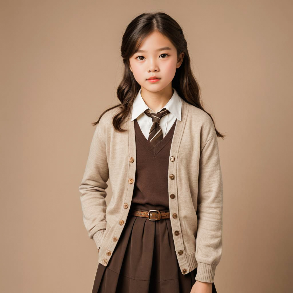 Shy Schoolgirl in Earthy Preppy Style