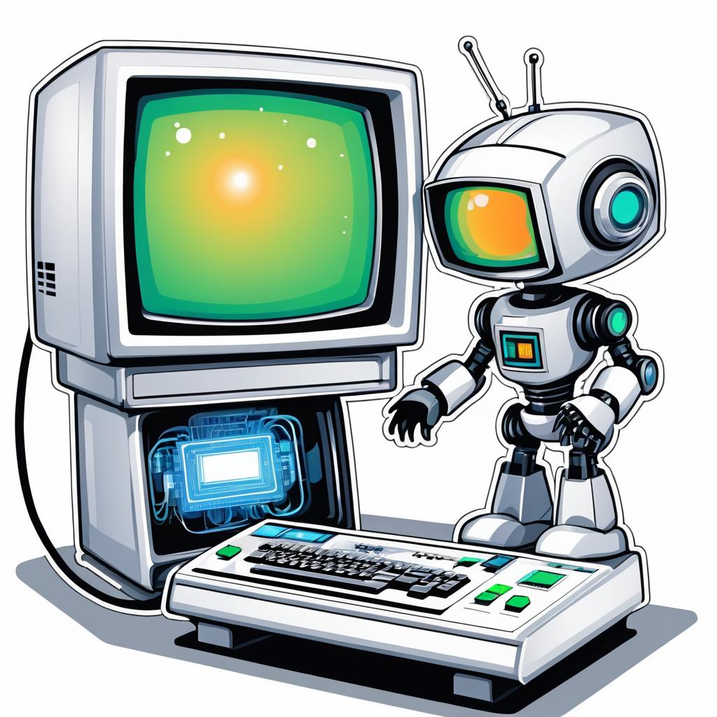 Detailed Robot Sticker with CRT Monitor