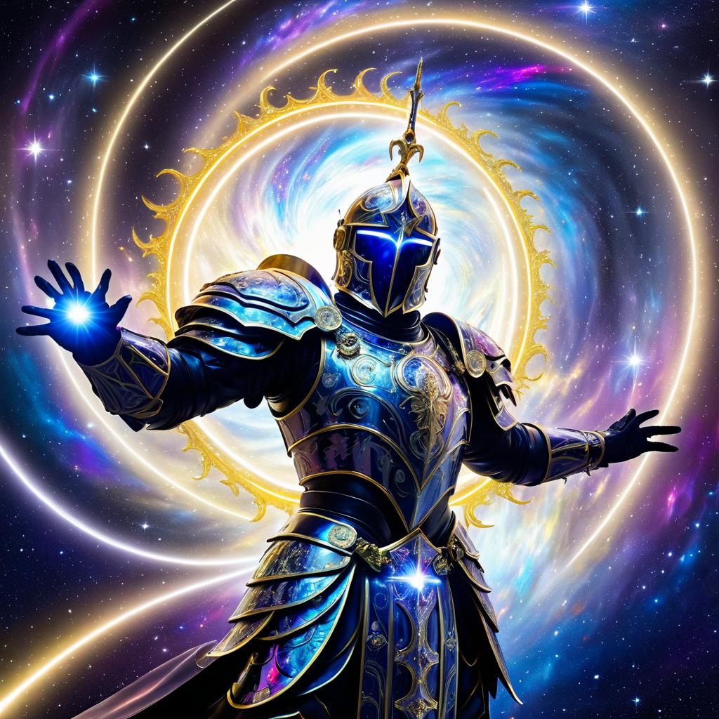 Celestial Knight Emerges from Cosmic Darkness