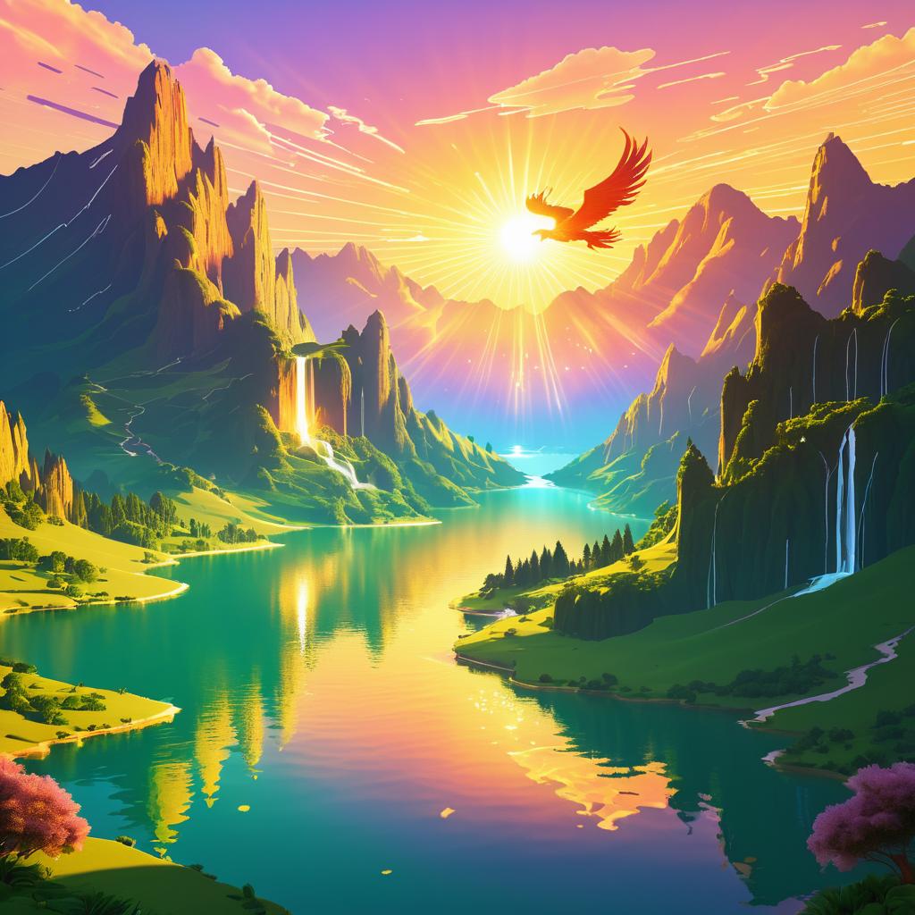 Majestic Phoenix in Enchanted Landscape