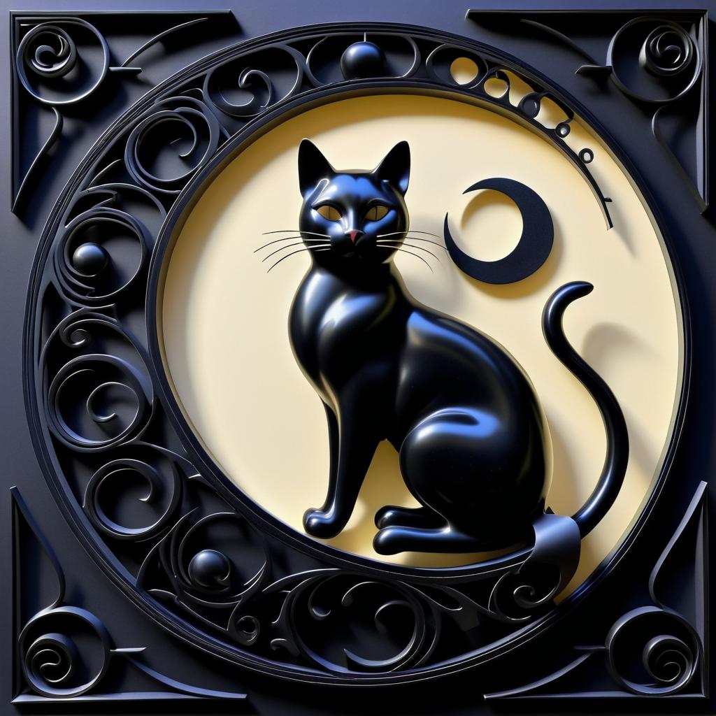 Art Nouveau Black Cat with Crescent Moon