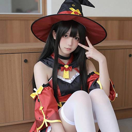 Young Woman in Detailed Witch Cosplay