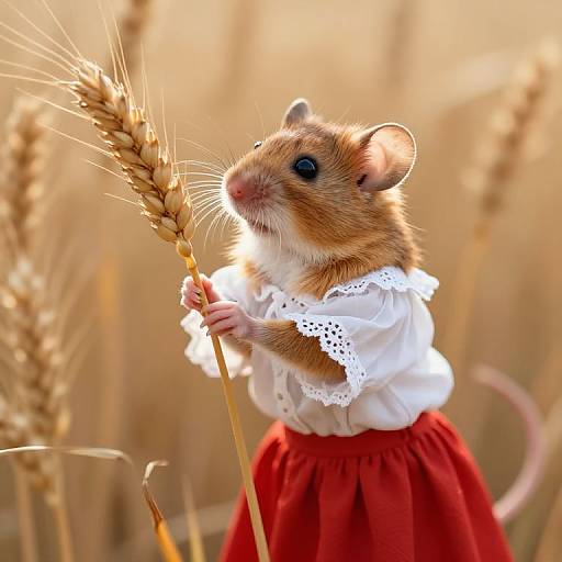 Mouse in Wheat Field at Dusk