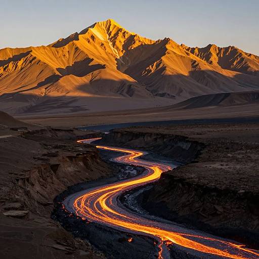 Majestic Golden Mountains with Lava River