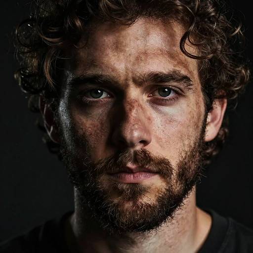 Portrait of a Hairy Man with Curly Hair and Beard