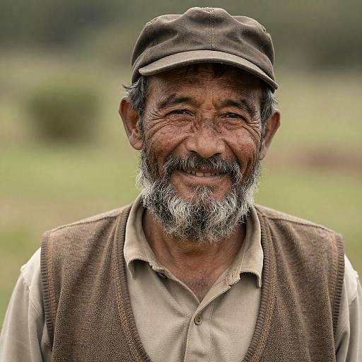 Warm Smiling Rugged Man in Worn Cap