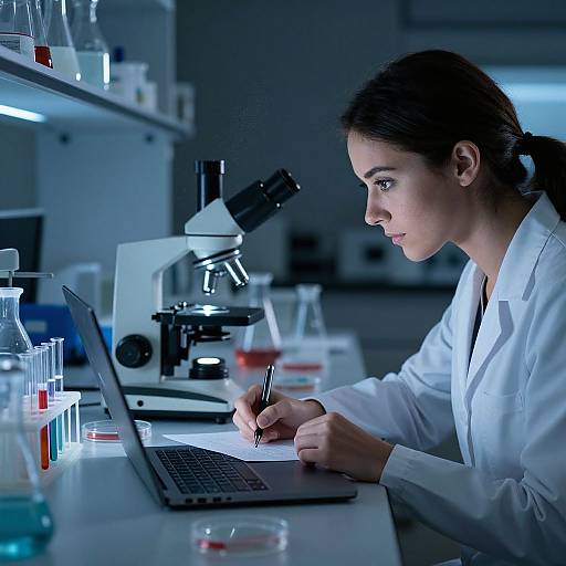 Dimly Lit Night Lab with Scientist