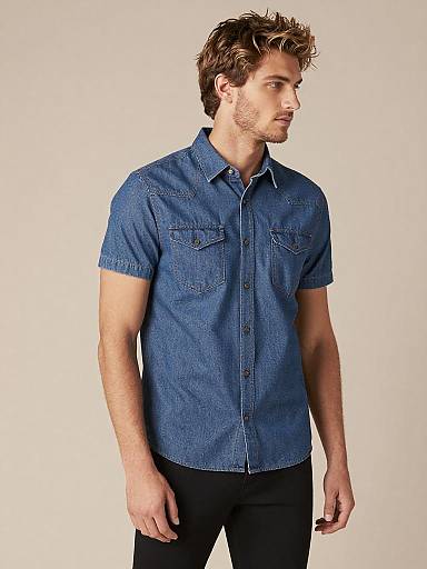 Fitted Denim Shirt Casual Fashion Portrait