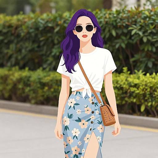 Casual Summer Woman in Floral Skirt