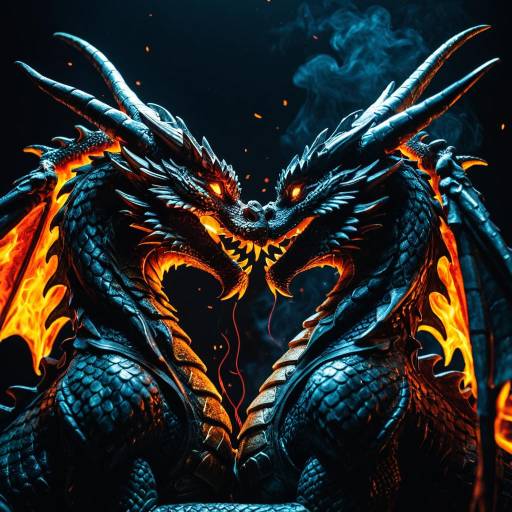 Fiery Twin Dragon Statues Kissing