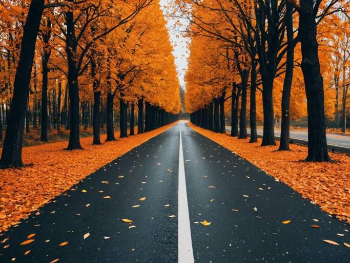 Autumn Road with Vibrant Leaves Wallpaper