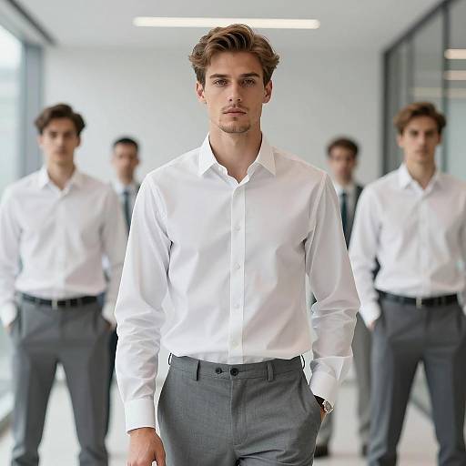 Young Man in White Shirt Standing in Office Hallway