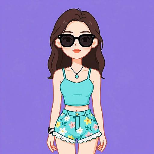 Cartoon Woman in Summer Outfit