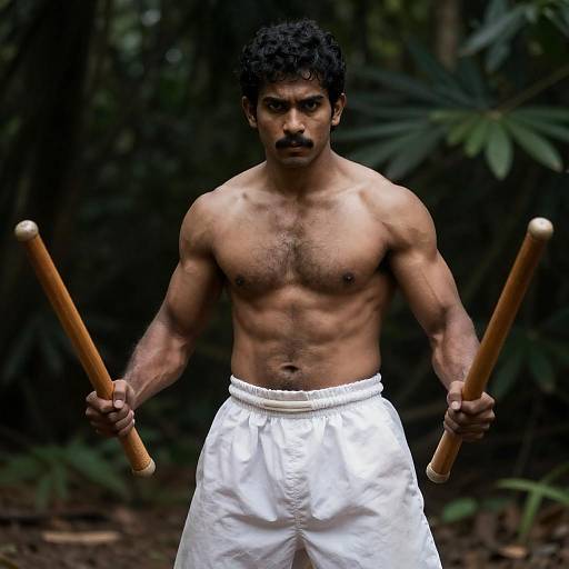 Forest Warrior with Wooden Nunchaku