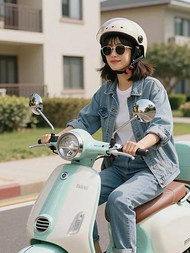 Young Woman Riding Vintage Scooter