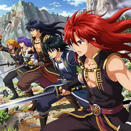 Red-Haired Anime Warriors in Battle