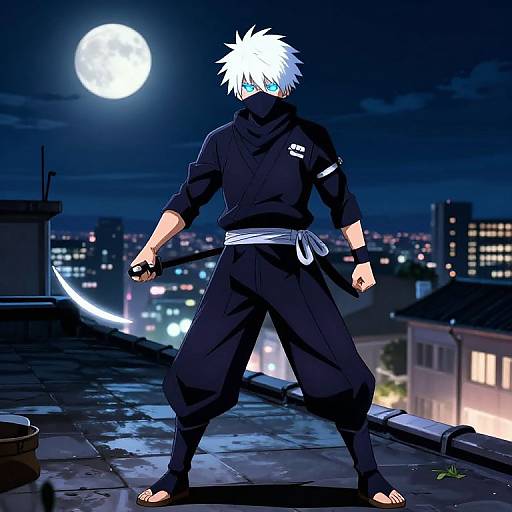 White-Haired Ninja on Rooftop