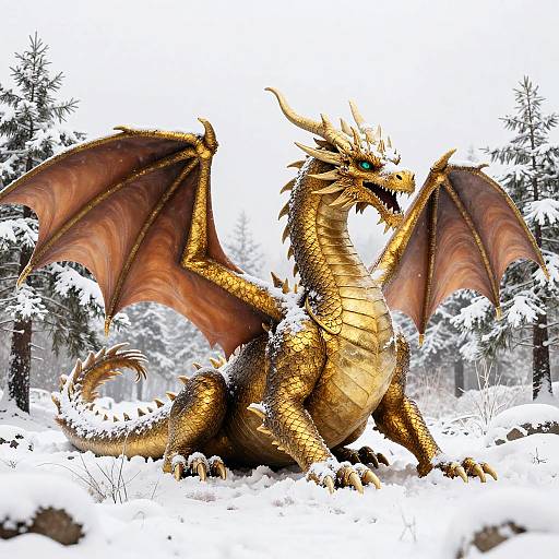 Golden Dragon in Snowy Forest