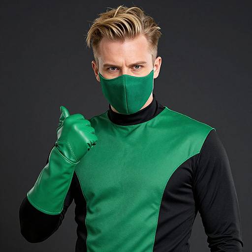 Blonde Hero in Green Costume