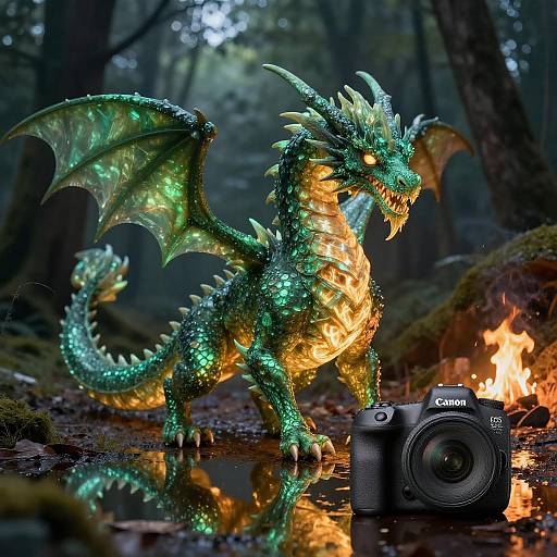 Emerald Green Fantasy Dragon in Twilight Forest