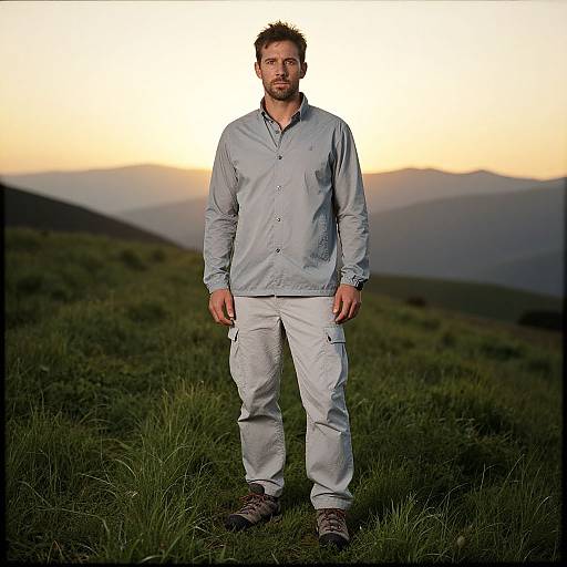 Man in Hiking Outfit at Sunset