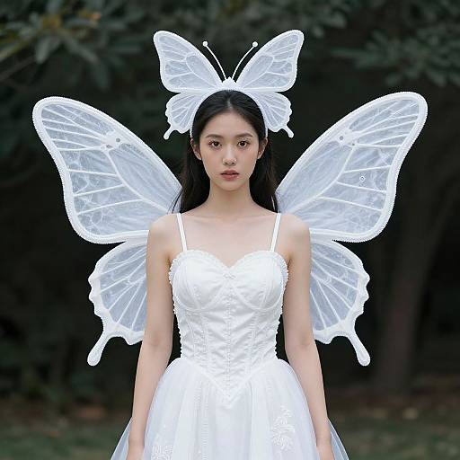 Woman in White Butterfly Costume