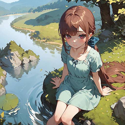 Joyful Anime Girl Outdoors Pinup