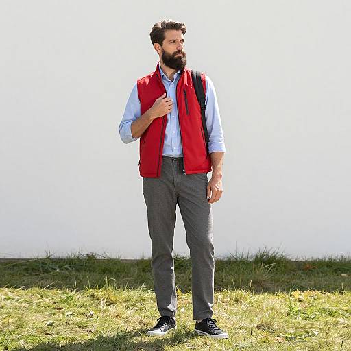 Casual Outdoor Style: Bearded Man Pose