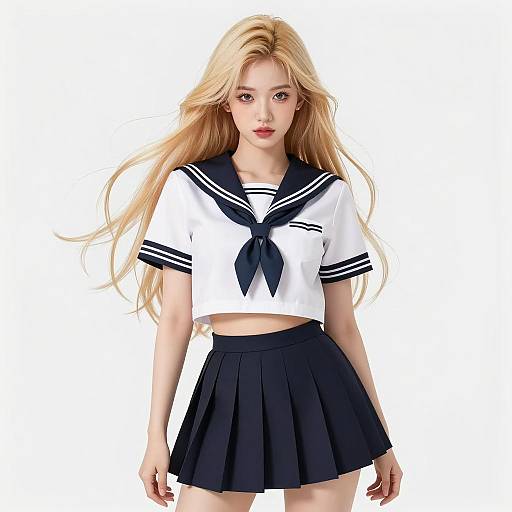 Blonde Woman in Cropped Sailor Uniform