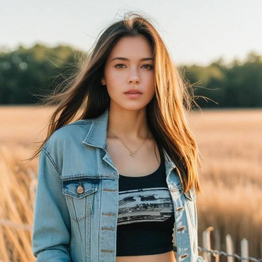 Young Woman in Denim Jacket Outdoors