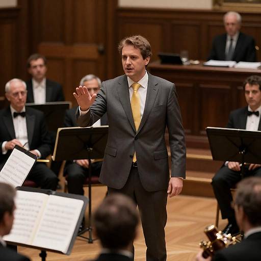 Man in Gray Suit Conducting Ensemble