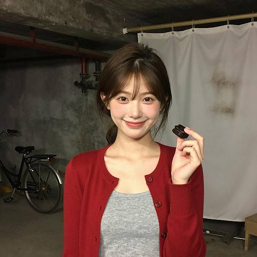 Smiling Woman in a Basement Setting