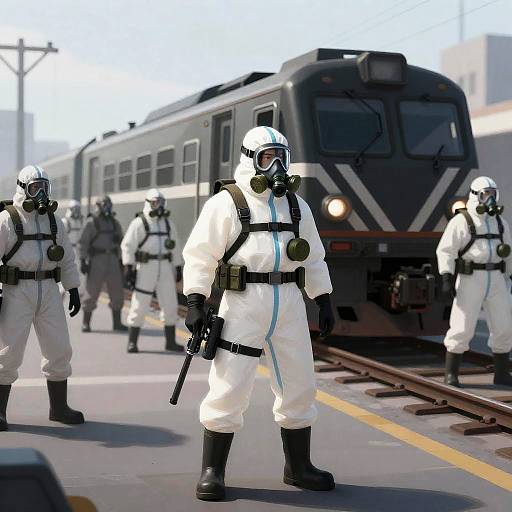 Futuristic Street Scene with Hazmat Figures