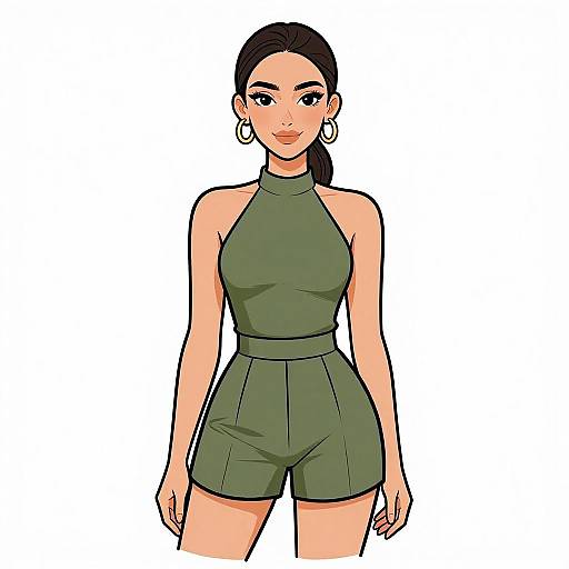 Smiling Woman in Olive Halterneck Romper