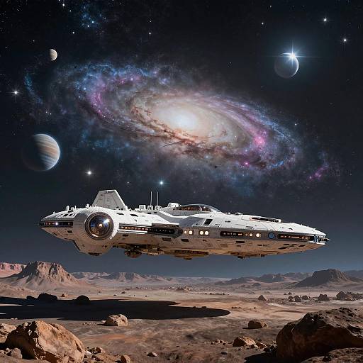 Futuristic Spaceship on Barren Alien Planet