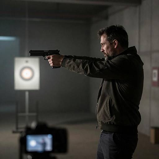 Intense Portrait of a Shooter in Industrial Space