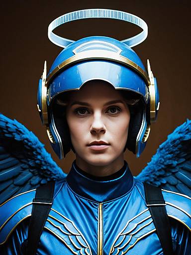 Close-Up of Person in Blue Angel Costume