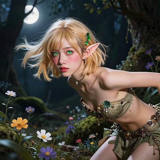 Fantasy Elf Girl in Moonlit Forest