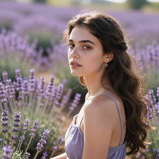 Photorealistic Woman in Lavender Meadow
