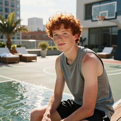 Energetic Teen Basketball Rooftop Portrait